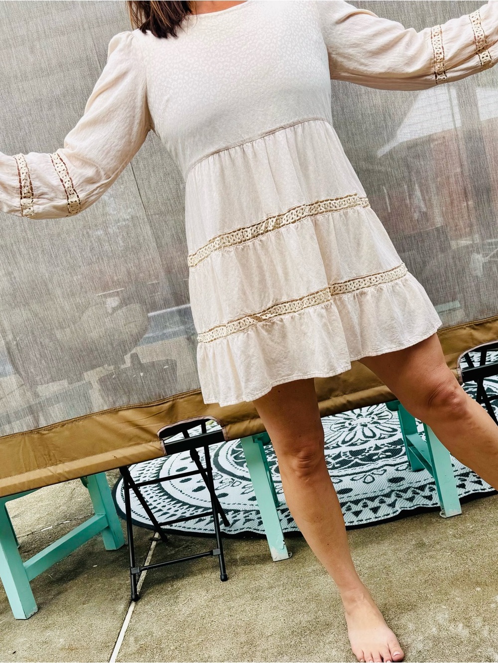 Skies Are Blue Cream Tiered Lace-Trim Mini Dress